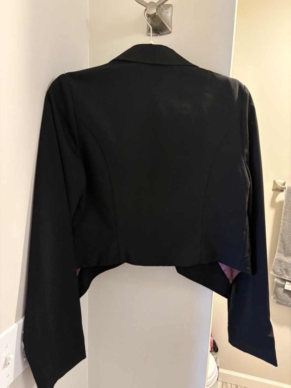 Black Cropped Blazer | Studio Y Dressy Jacket W/ satin lining - Picture 3 of 4